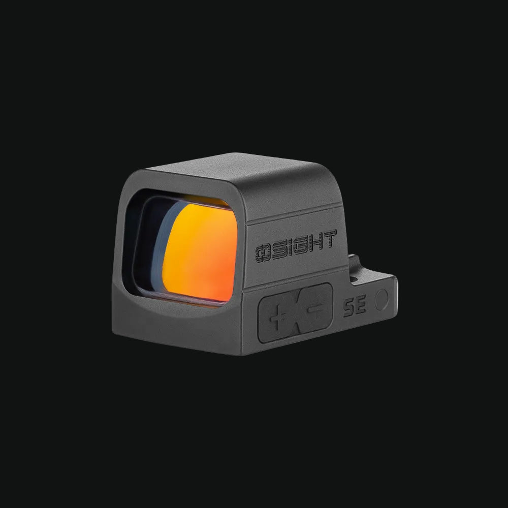 Olight enclosed red dot sight with side control buttons and amber lens
