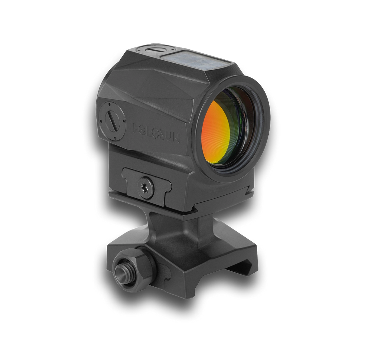 Holosun SCRS-GR-2 solar rifle sight with green dot, matte black housing, front lens