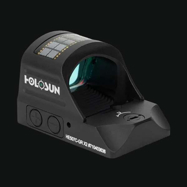 Holosun green circle-dot reflex sight with solar panel, side view
