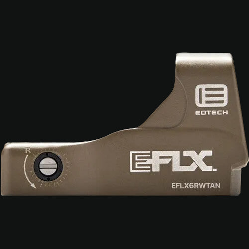 EOTech EFLX mini red dot sight, tan body with EFLX marking and lens side control knob