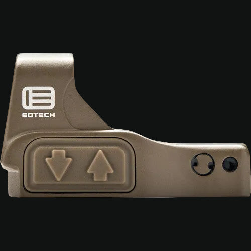 EOTech EFLX mini red dot sight, tan housing with top button and two adjustment knobs