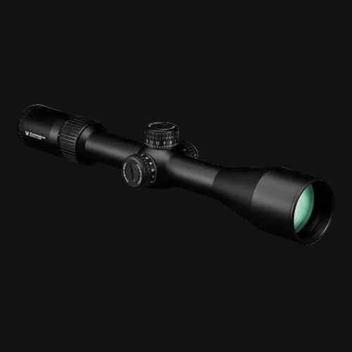 Vortex Diamondback 6-24x50 FFP riflescope, angled view with adjustment turrets and lens