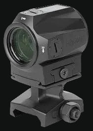 Holosun SCRS-GR-2 solar rifle sight, matte black, side buttons and windage knob detail