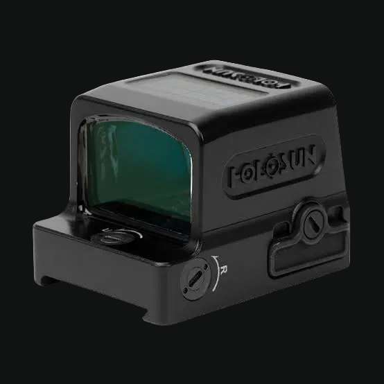 Holosun HE509T reflex sight with black body and tinted lens window, side adjustment knobs