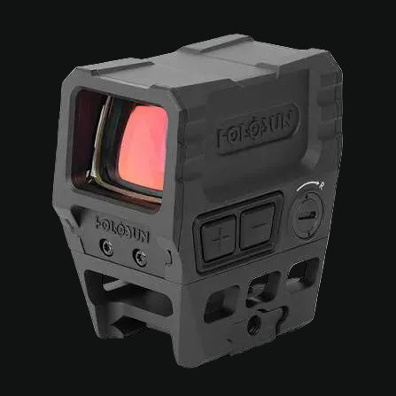 Solar circle-dot reflex sight with side controls and circular viewing window