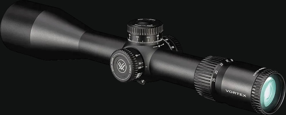 Vortex riflescope with matte black/gray tube, side adjustment turret, illuminated objective lens