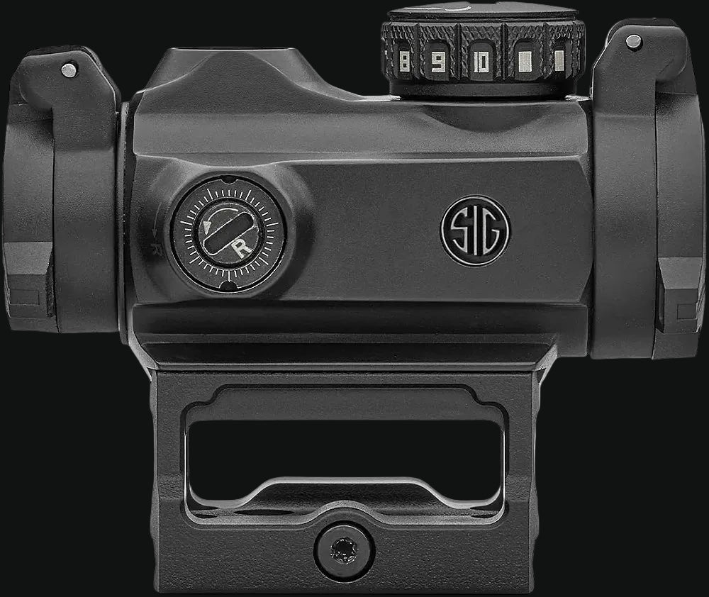 Sig Sauer ROMEO-MSR red dot sight front view with Sig logo and lens
