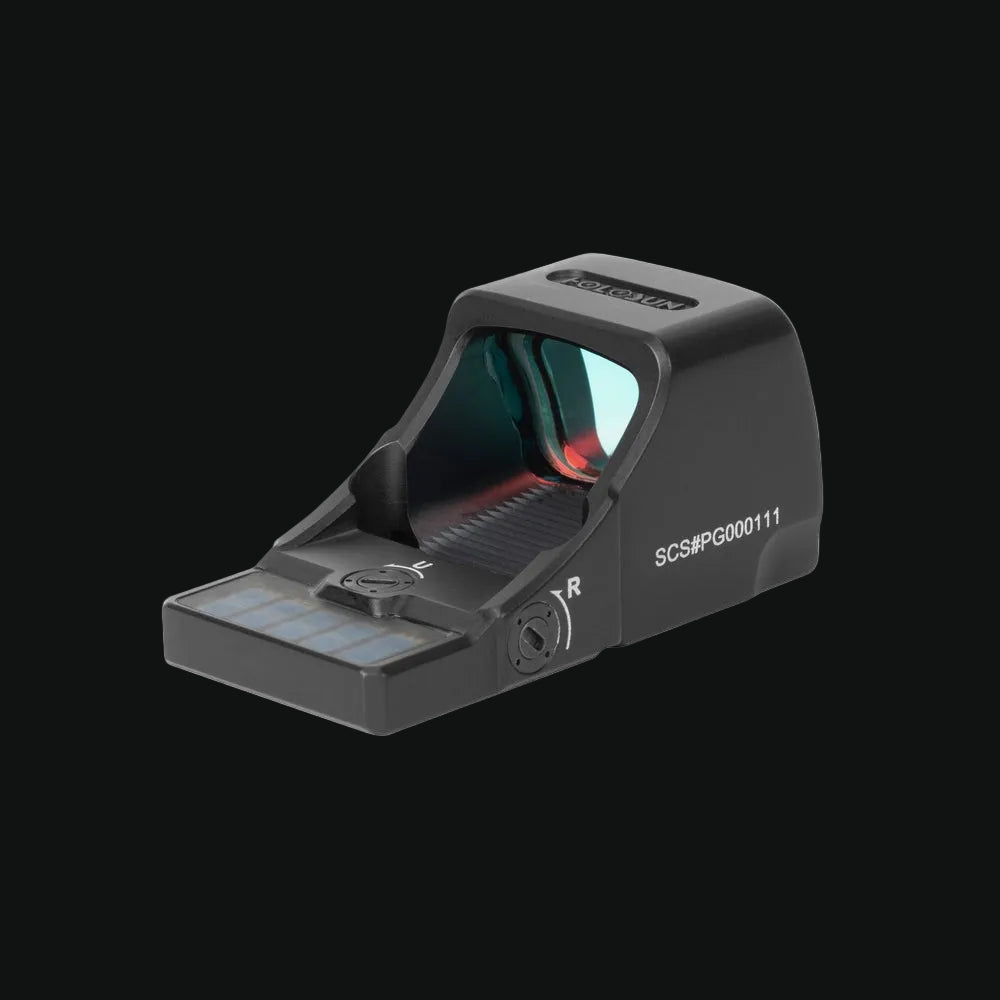 Holosun compact red circle-dot sight with solar panel, side view