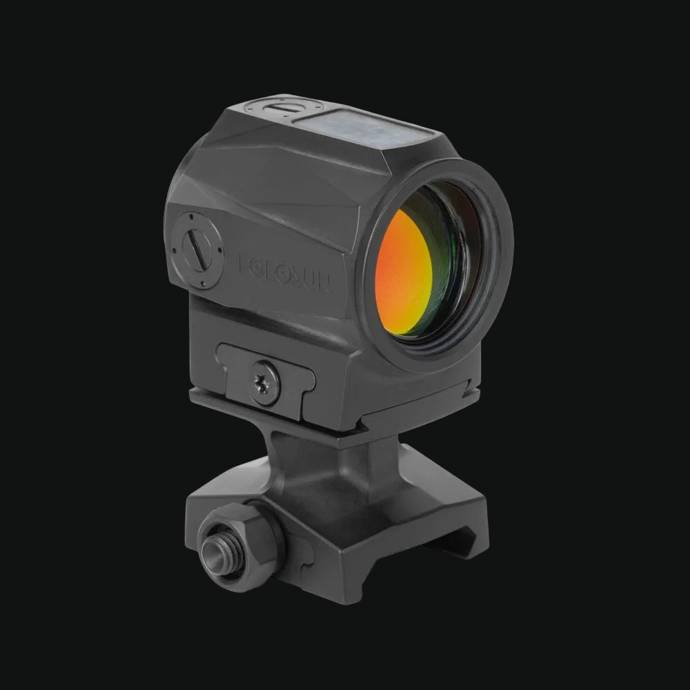 Holosun red dot sight with circular lens and adjustment knobs