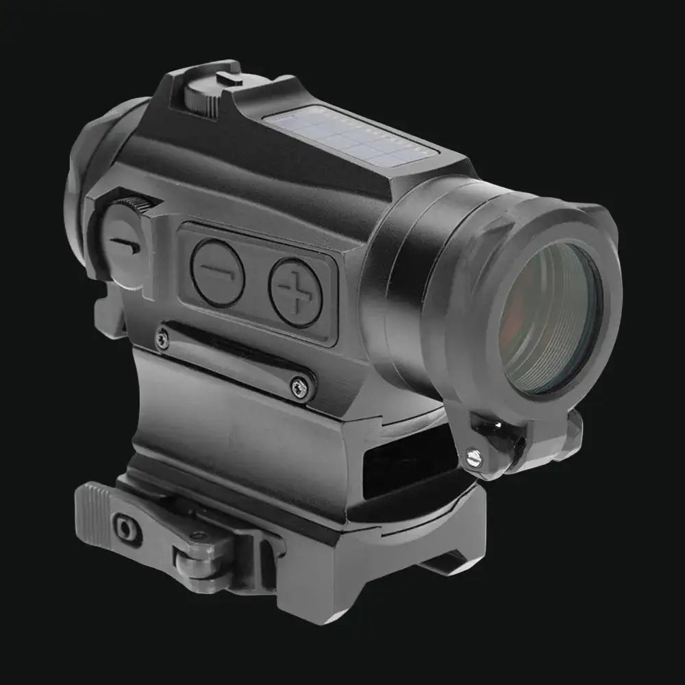 Holosun circle dot sight showing side buttons and adjustable mount