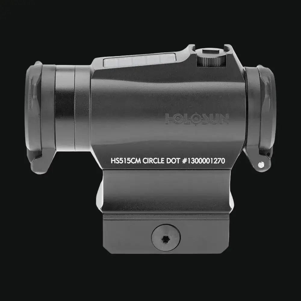 Holosun circle dot sight with solar panel, side profile on QD mount base