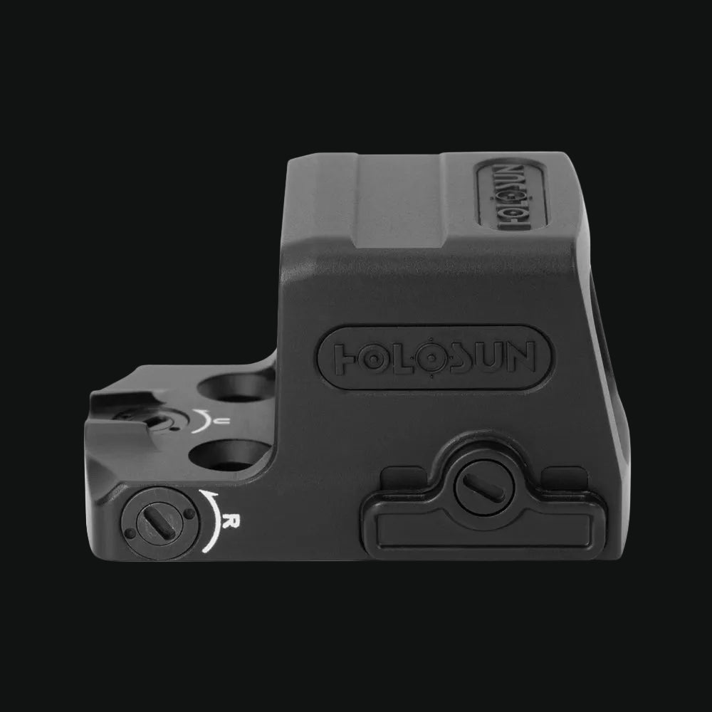 Enclosed reflex dot sight with Holosun logo, side view