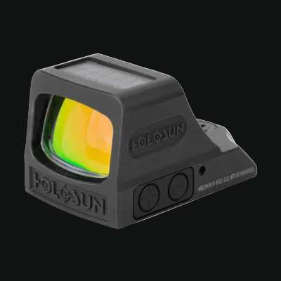 Holosun green circle dot rifle sight with black housing and side control buttons