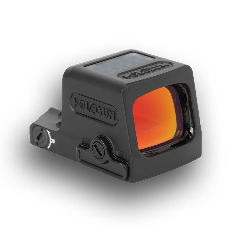 Holosun red circle dot reflex sight with solar panel and angled lens window