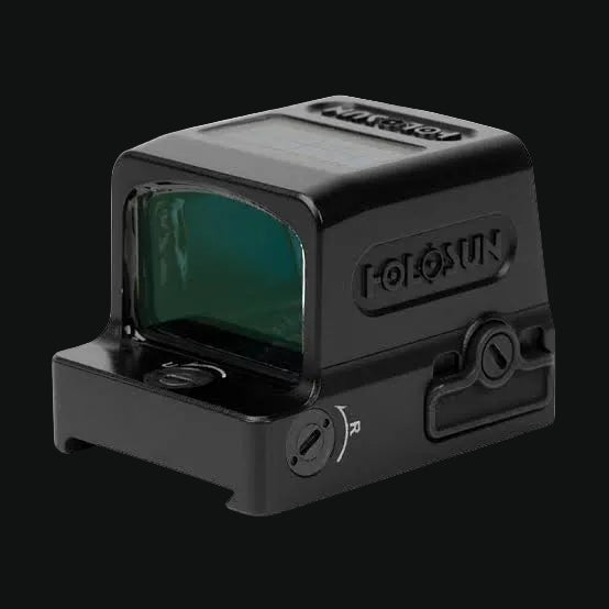 Holosun HE509T reflex sight with black body and tinted lens window, side adjustment knobs