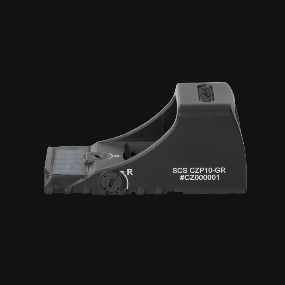 Solar reflex sight side profile with clear aiming window