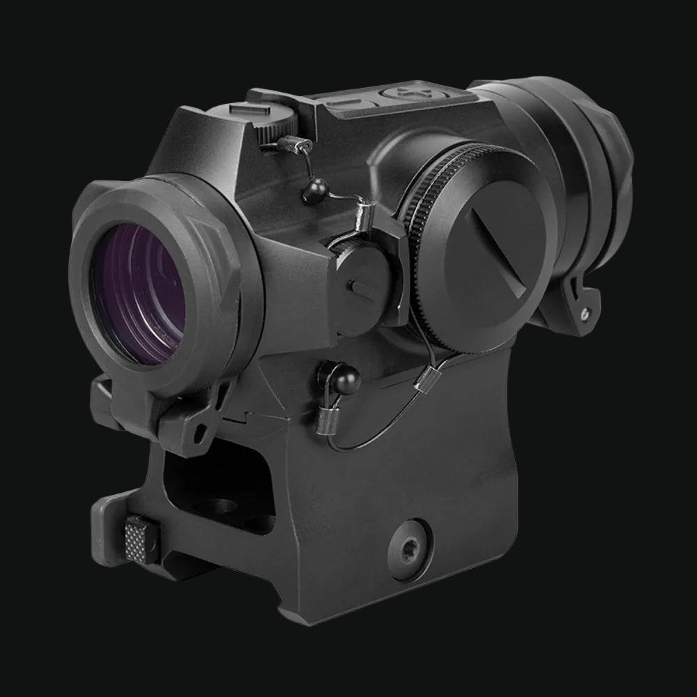Holosun reflex dot sight, black optic with side adjustment knobs and QD base