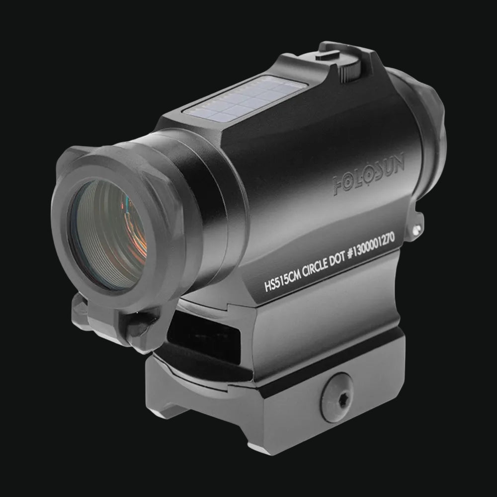 Holosun circle dot sight with solar panel and QD mount, front lens view