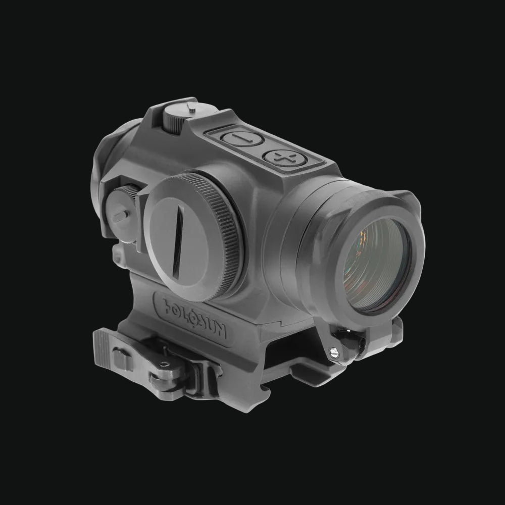 Holosun circle-dot red dot sight with QD mount, side view and lens window