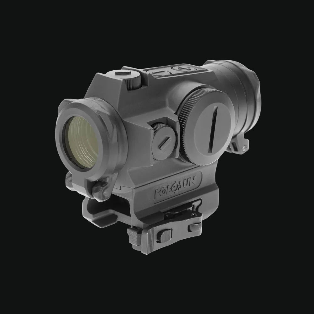 Holosun circle-dot red dot sight with QD mount, front lens and turrets