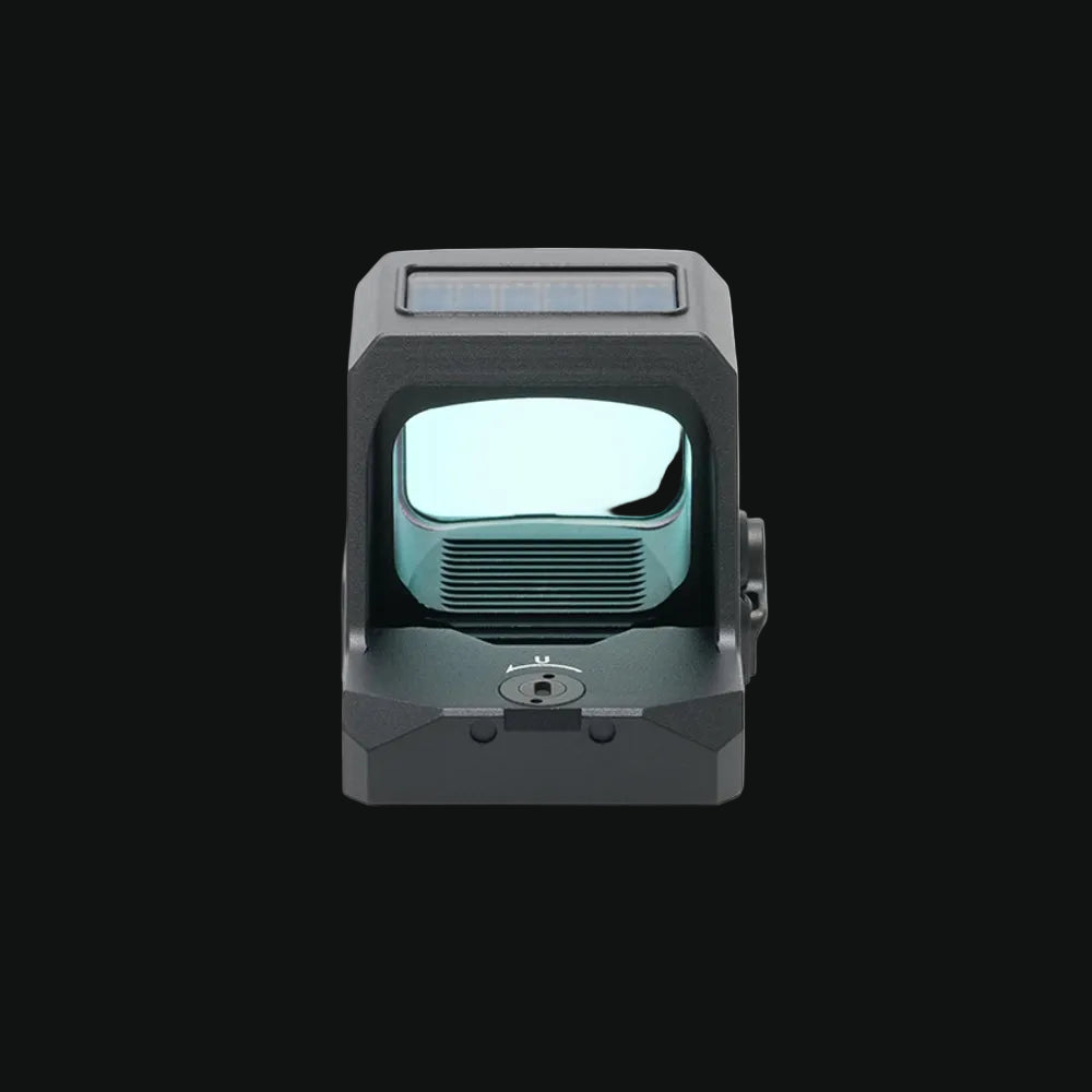 Holosun HE407C-X3 dot sight front view with illuminated lens window