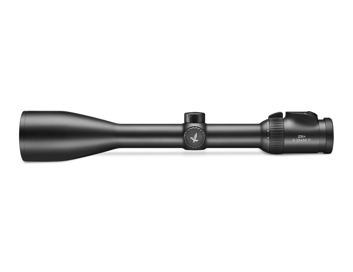 Matte black riflescope with side adjustment turret and large objective lens