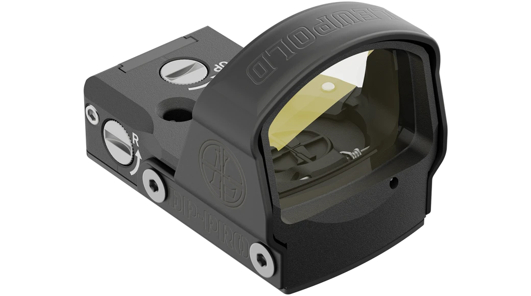 Leupold DeltaPoint Pro reflex sight 3/4 view with large lens window, matte black