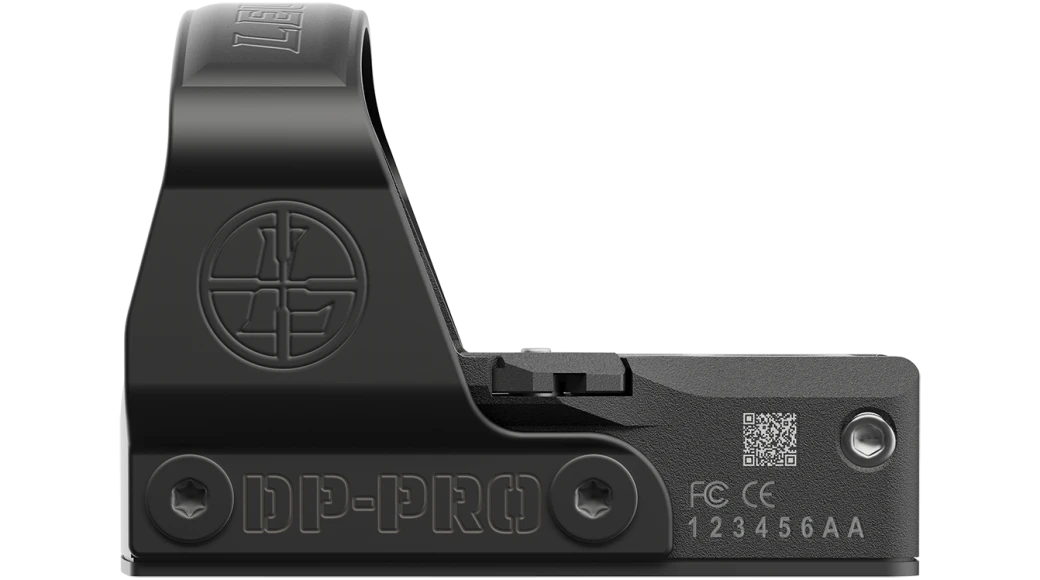Leupold DeltaPoint Pro reflex sight, matte black side with mounting screws