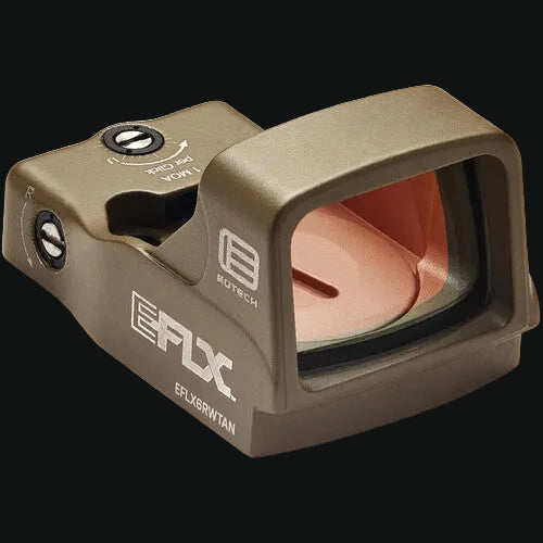 EOTech EFLX mini red dot sight, tan housing with front lens window and control buttons