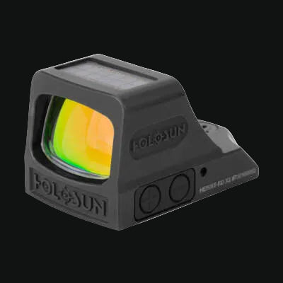 Holosun green circle dot rifle sight with black housing and side control buttons