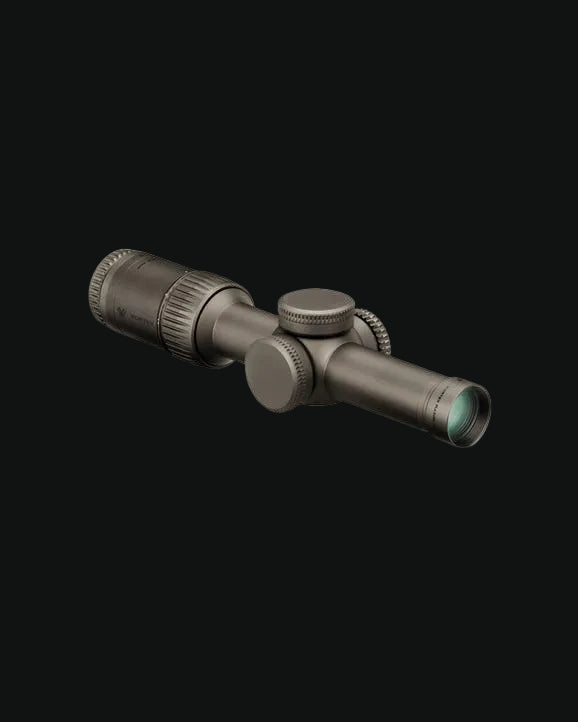 LPVO riflescope with matte gray tube, side turrets, and front objective lens